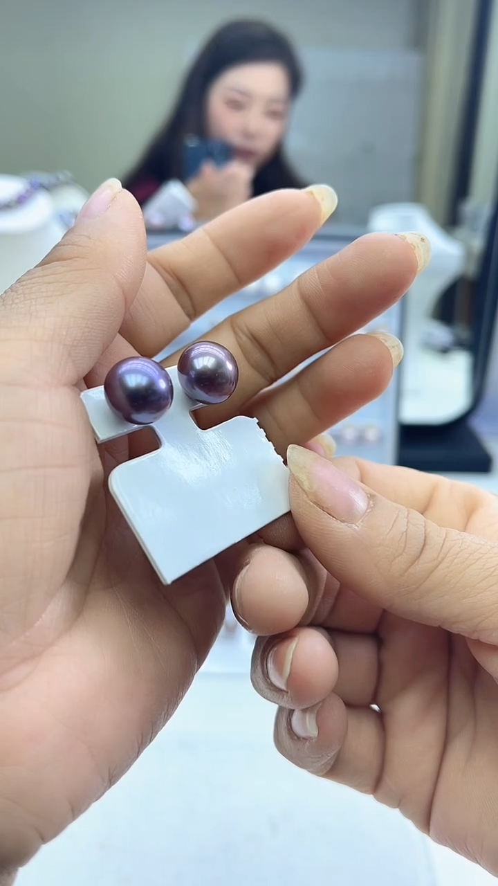 未镶嵌耳饰淡水珍珠紫色系素钉