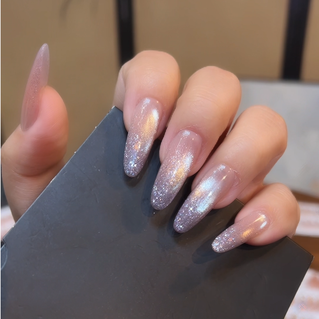 【粉星紗】追光玻璃珠猫眼纯欲手工穿戴甲可拆卸手指甲美甲