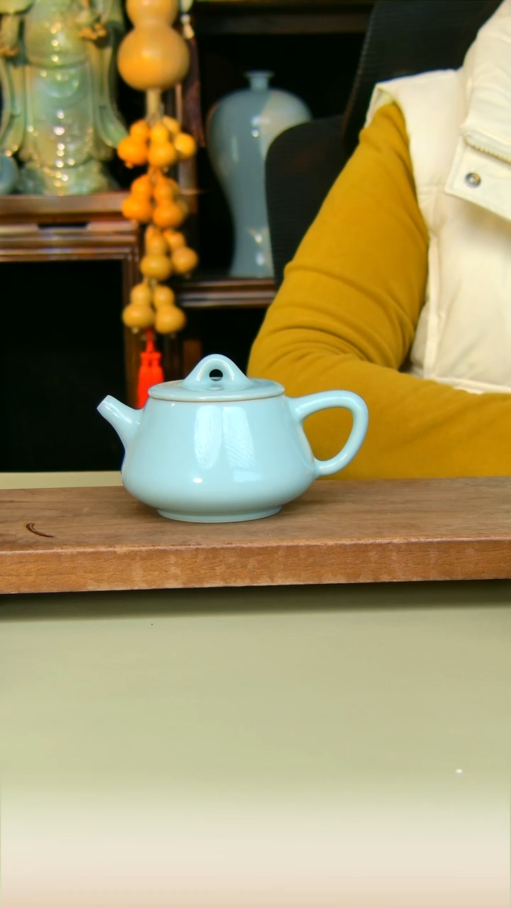 汝瓷石瓢全手工原矿天青不完美