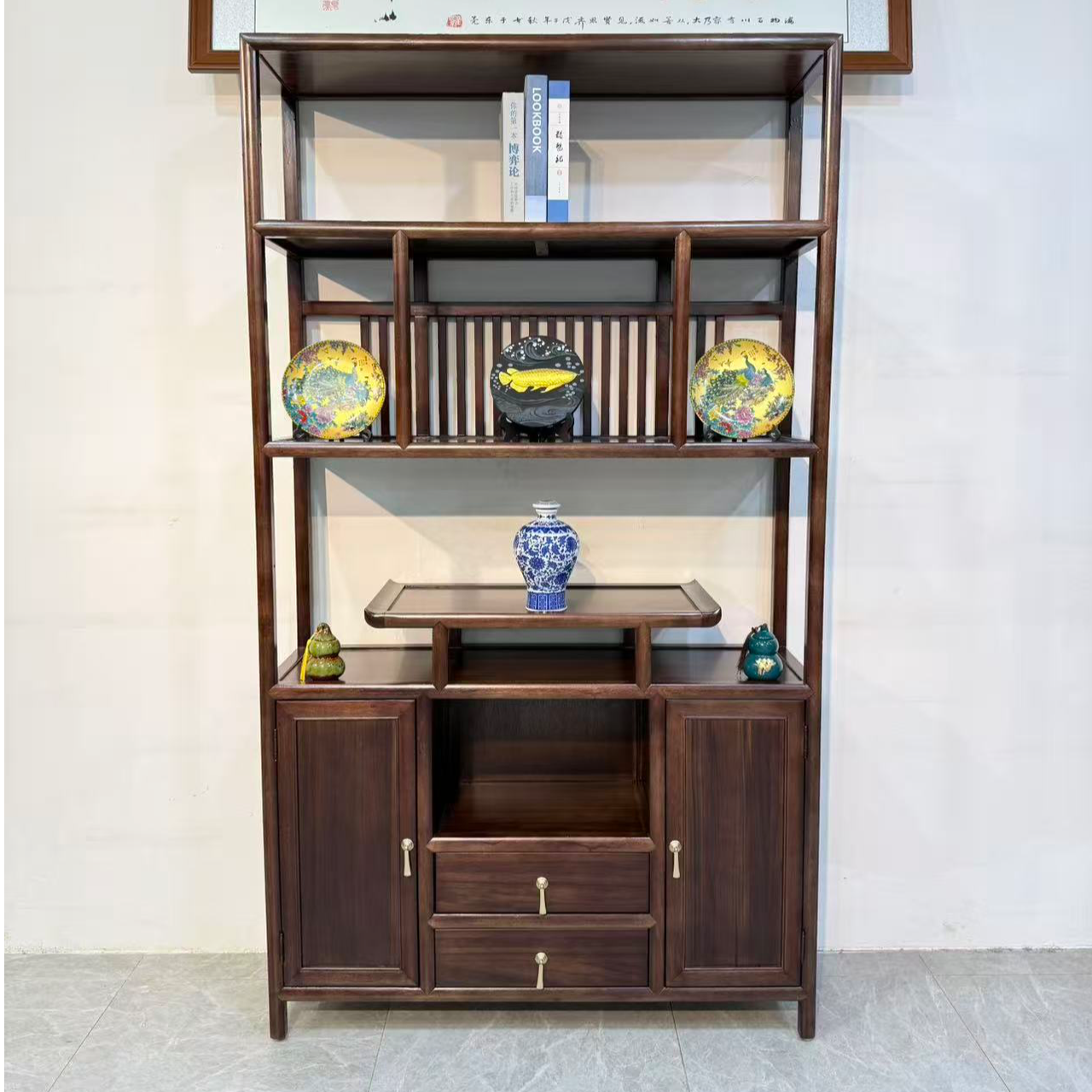 （多宝阁）文书中柜新中式博古架置物架隔断间厅柜实木展示柜