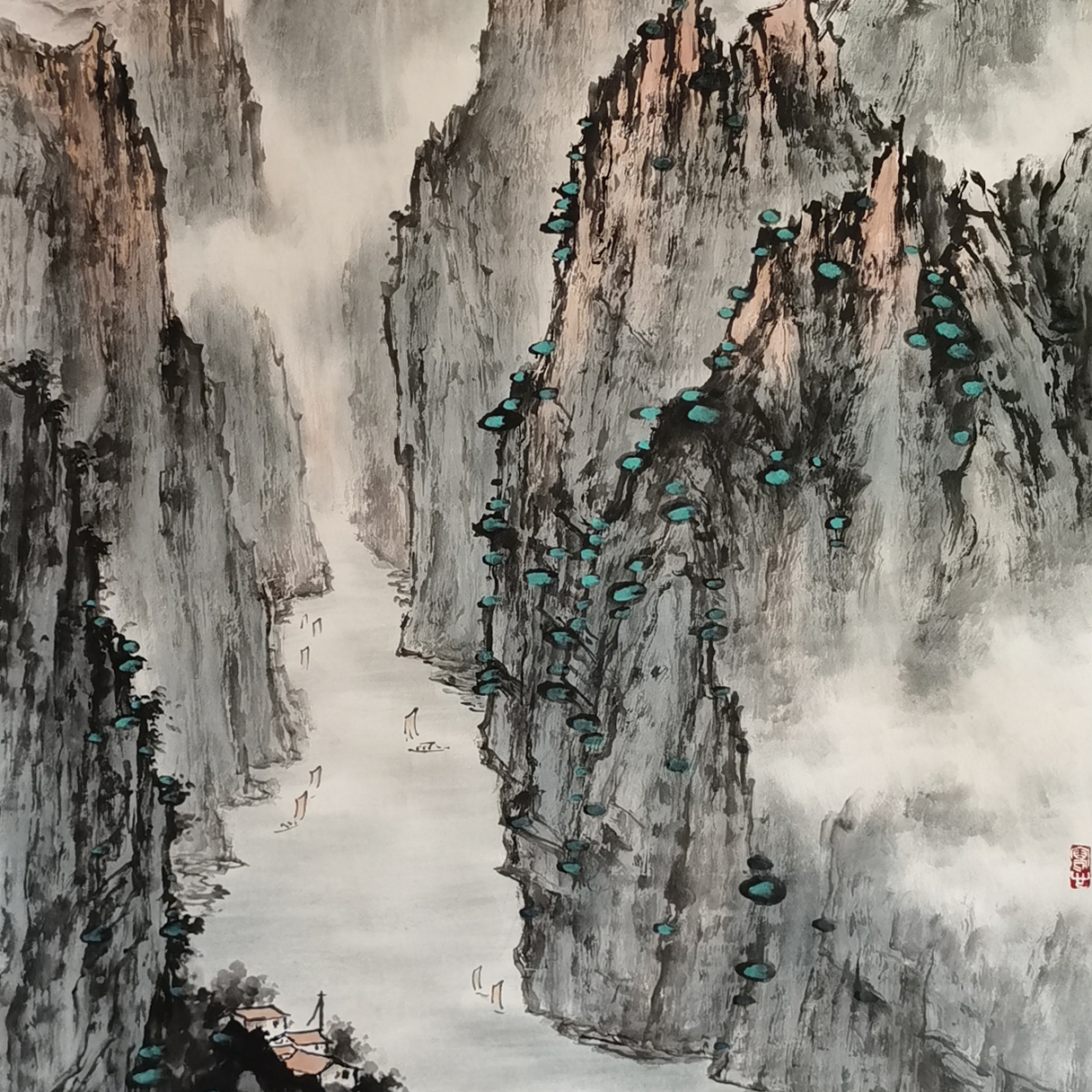 【辽拍】V240708-1-39《山水》（8.7平尺) 纸本镜片 dll1114