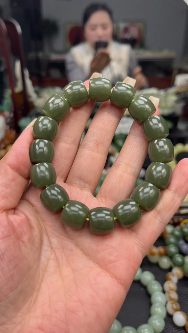 【闪购商品】和田玉手串未镶嵌新疆若羌青黄口卡14