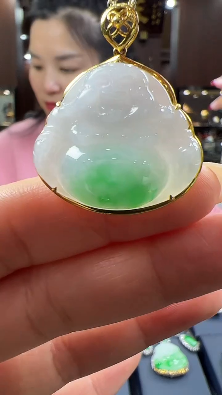 【闪购商品】翡翠挂件18K金镶嵌佛公 不含链