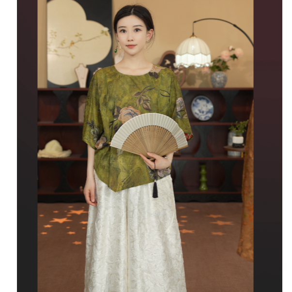 菁菁- 2529  新中式国风夏季新款圆领中袖上衣