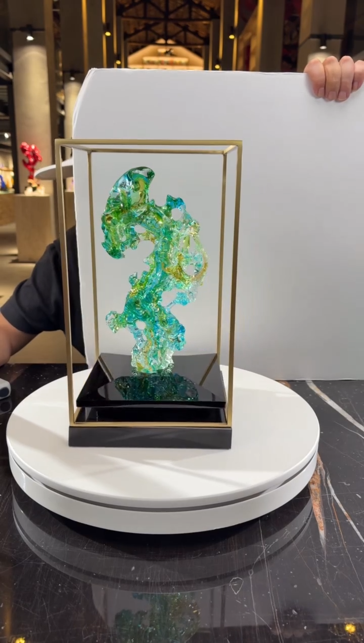 摆件CS0202001欧碧色小太湖石+定制黑底座架子