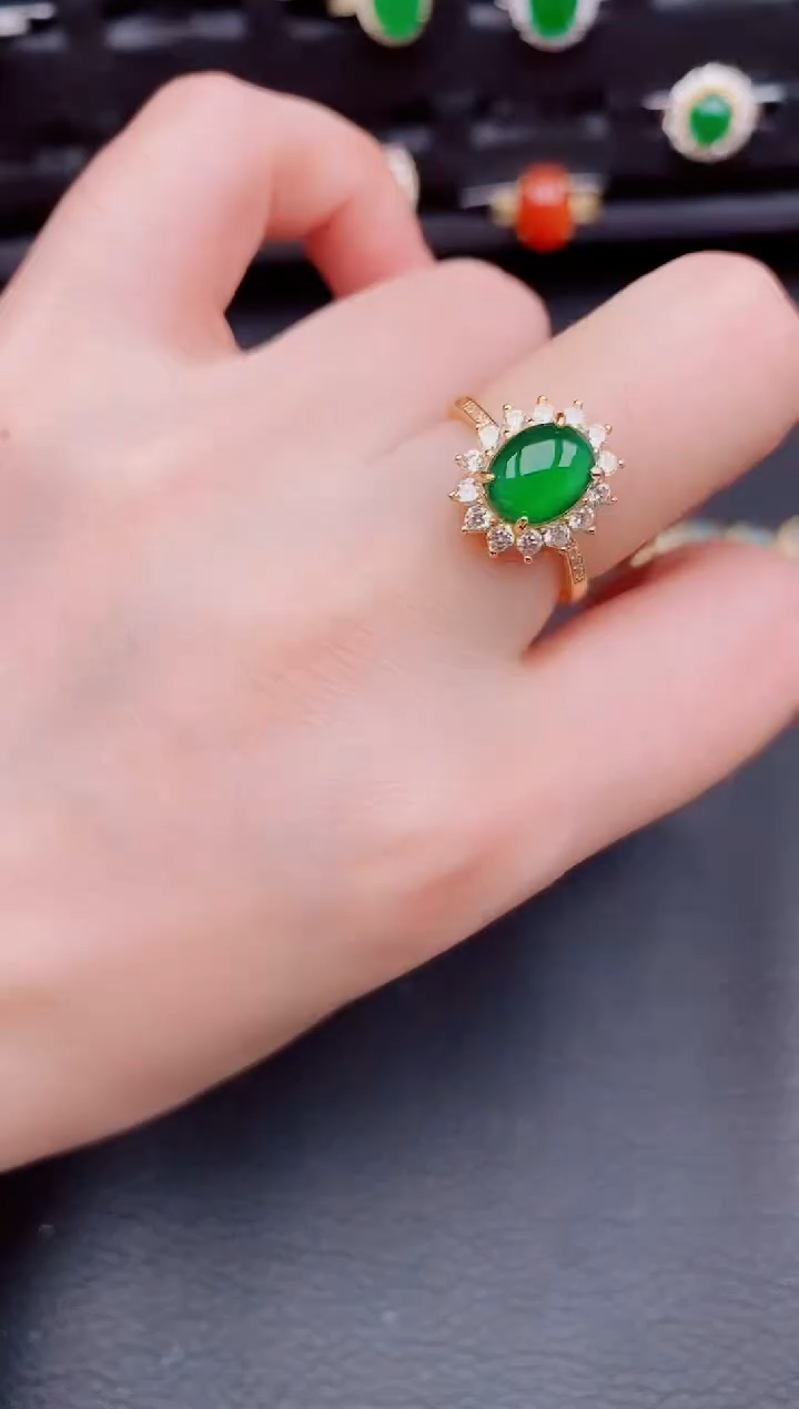 【闪购商品】翡翠戒指银S925镶嵌天然a货翡翠313