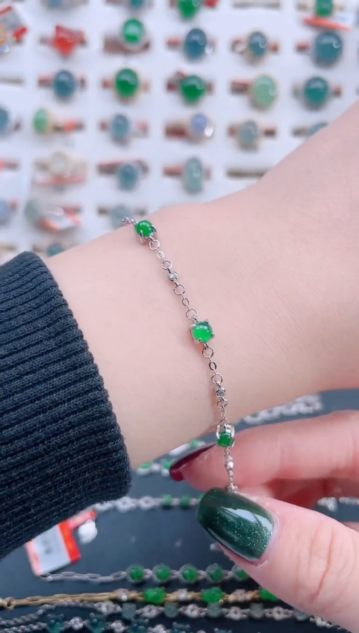 银S925镶嵌手链翡翠天然翡翠