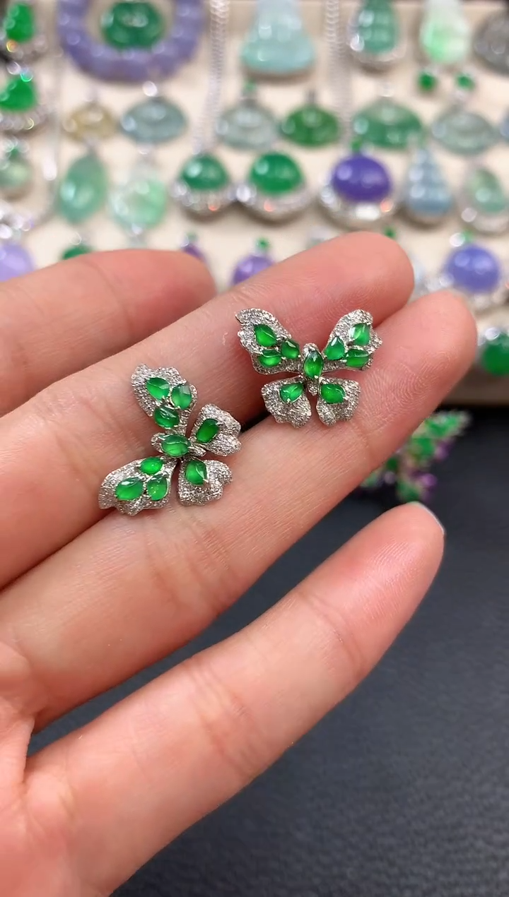 【闪购商品】翡翠耳饰18K金镶嵌v999 多样性一件发货