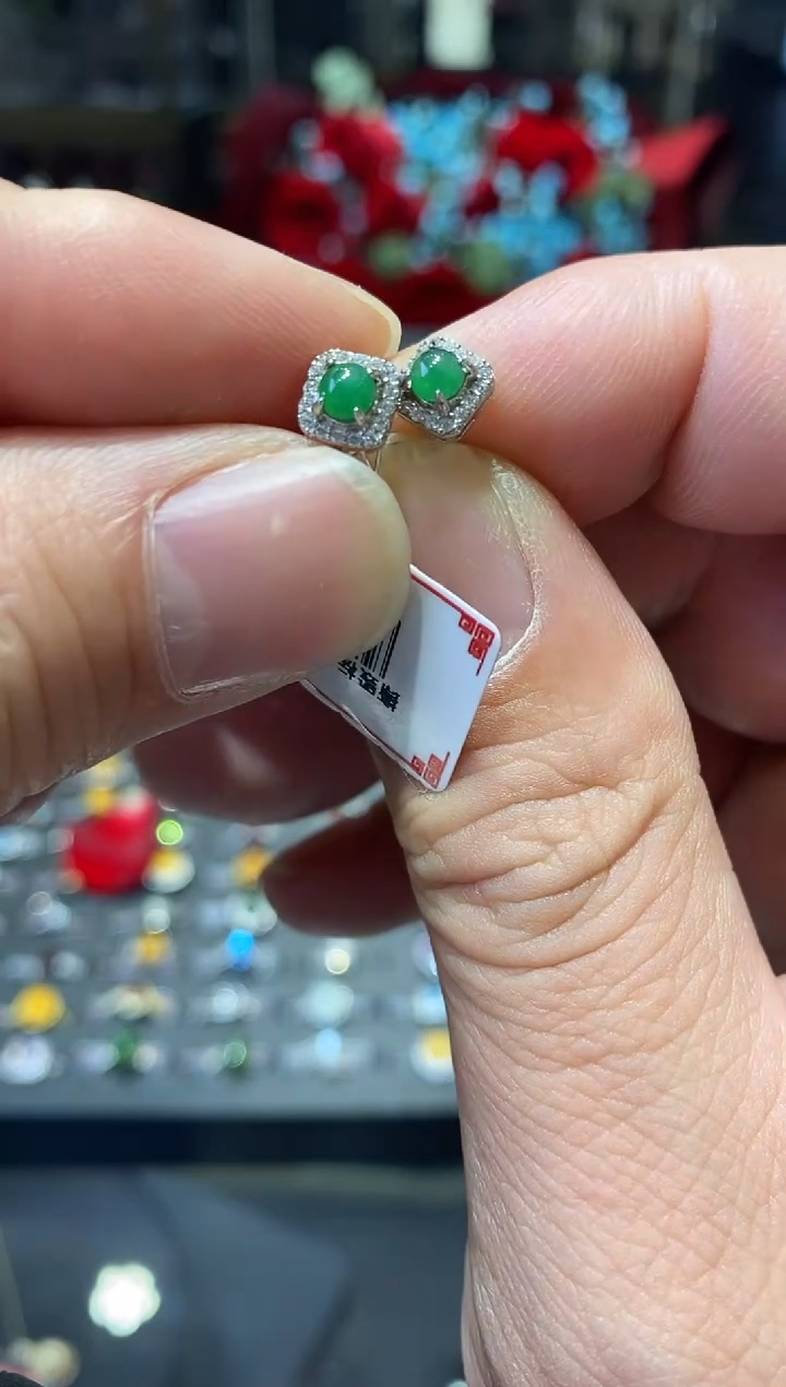 【闪购商品】翡翠耳饰银S925镶嵌实体清货