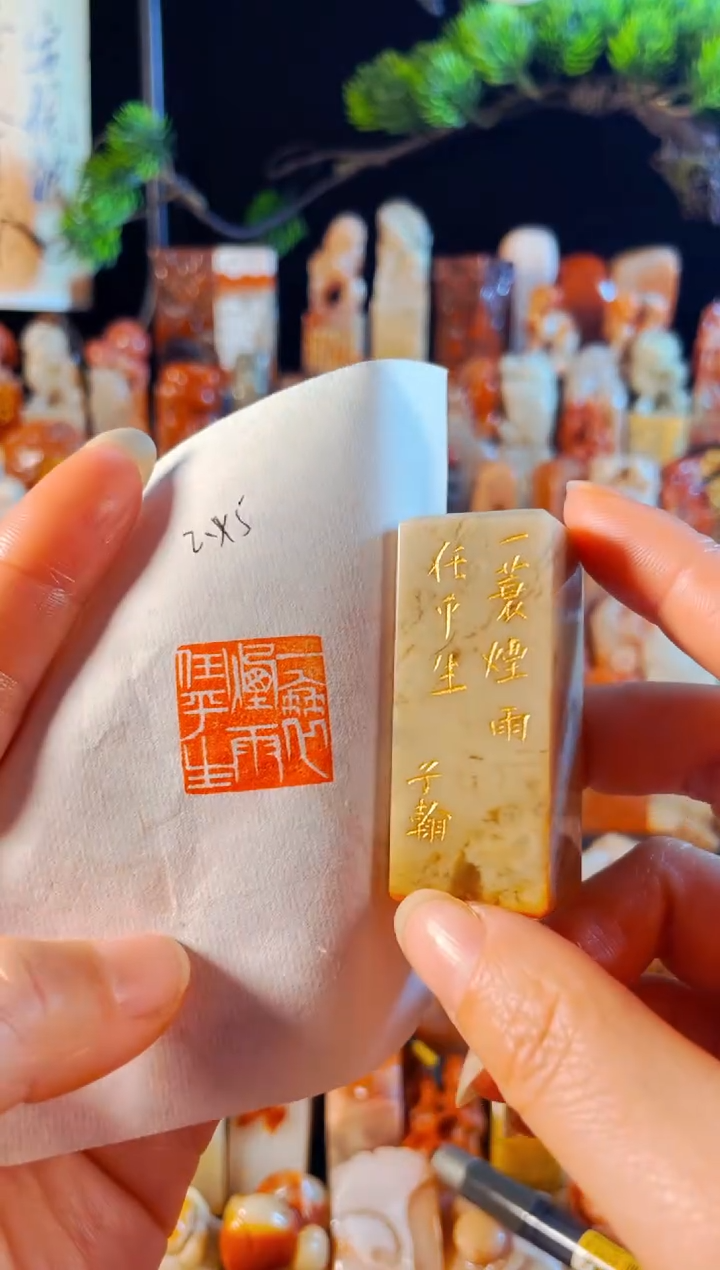 巴林石印石手工篆刻《一蓑烟雨任平生》