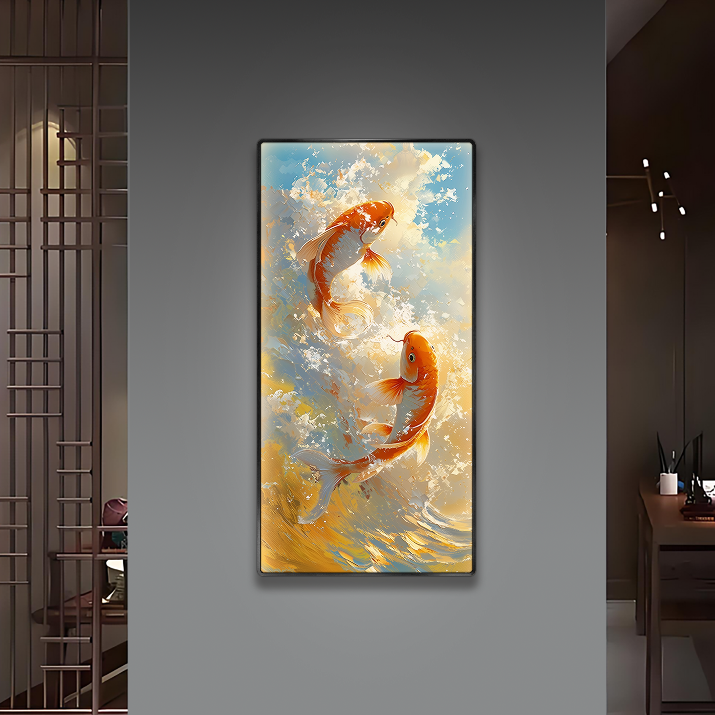 金浪招财锦鲤玄关装饰画年年有余寓意好轻奢高级感过道走廊a145-1