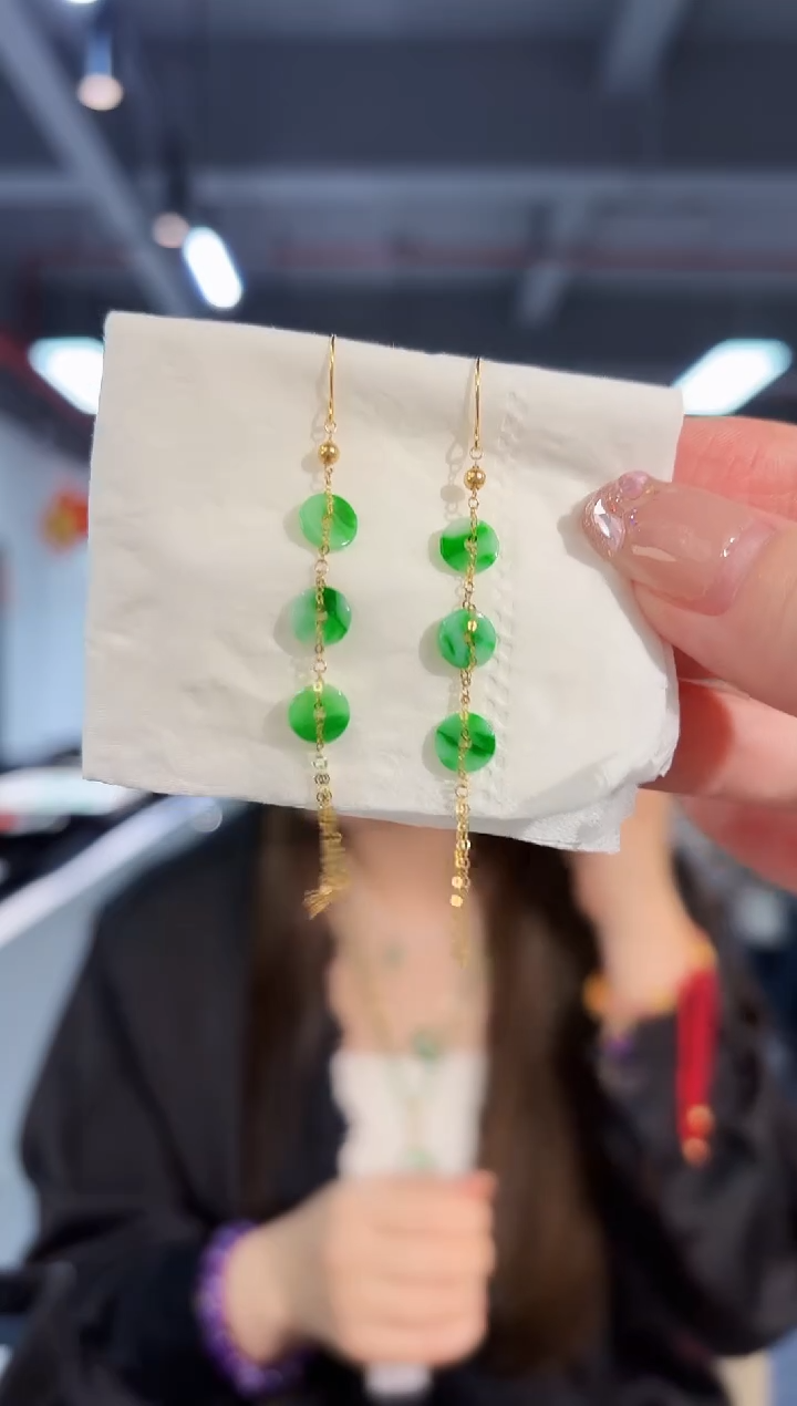 【闪购商品】翡翠耳饰18K金镶嵌缅料A货/支持复检/一对