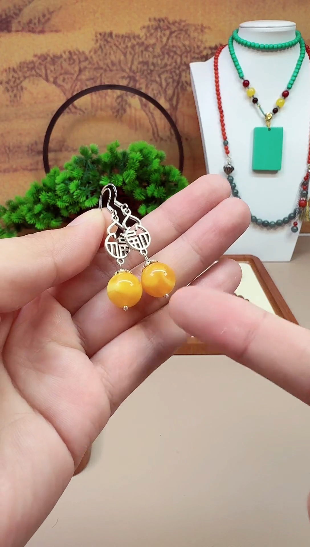 银S925镶嵌蜜蜡耳饰E57