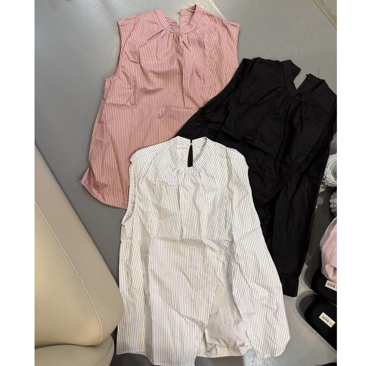 【文乐乐】夏季新款韩版高级气质时尚休闲潮流条纹砍袖衬衫88789