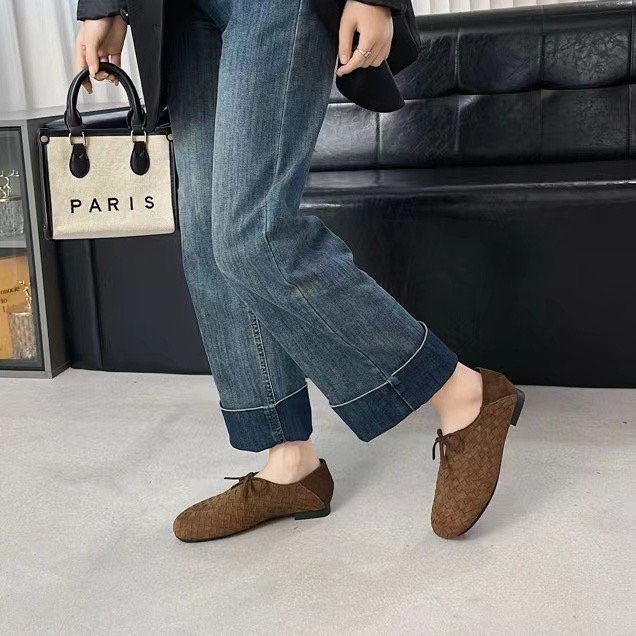 绒面平底单鞋女 新款小众编织设计低跟一脚蹬全包勃肯鞋CSA 18-17