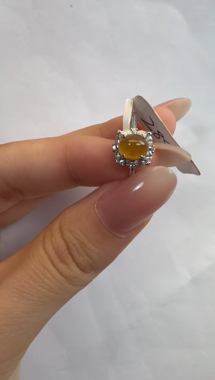 银S925镶嵌戒指翡翠925银镶缅甸A货翡翠戒指69