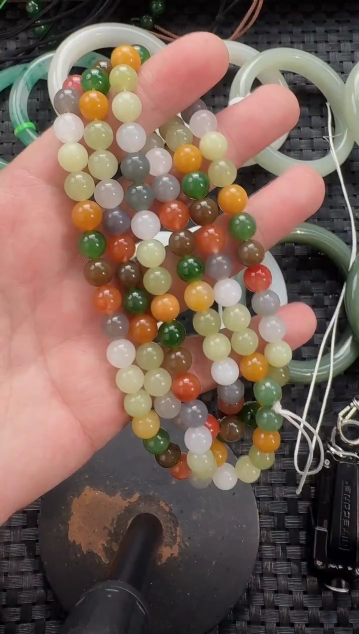 颈饰未镶嵌和田玉8mm多宝长链（带扣头）