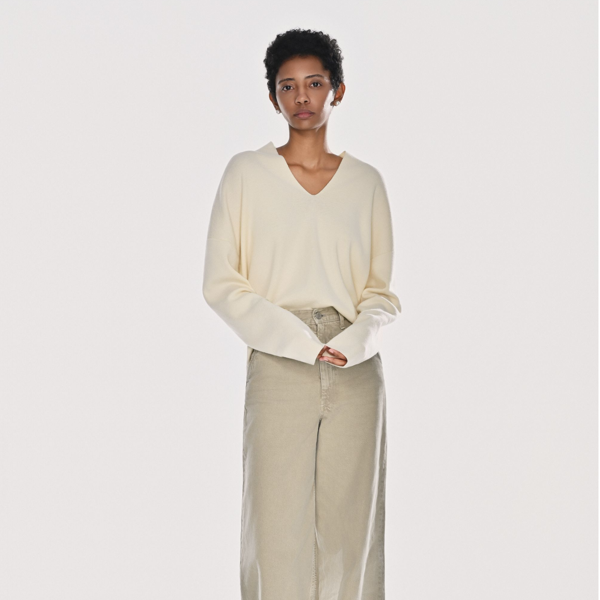 deepanno  v领套头毛衣新款黑色百搭宽松长袖针织口碑王牌圆领