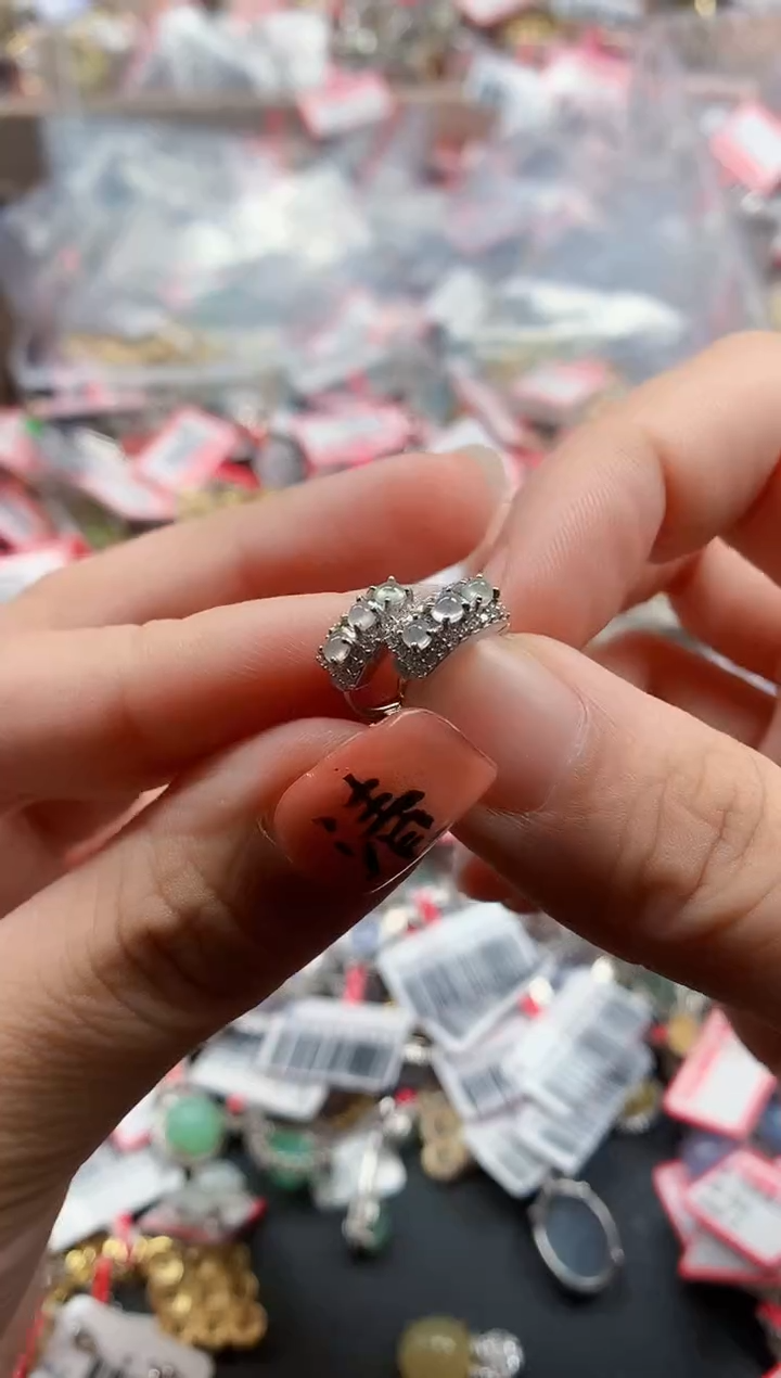 银S925镶嵌戒指翡翠天然A货缅甸翡翠