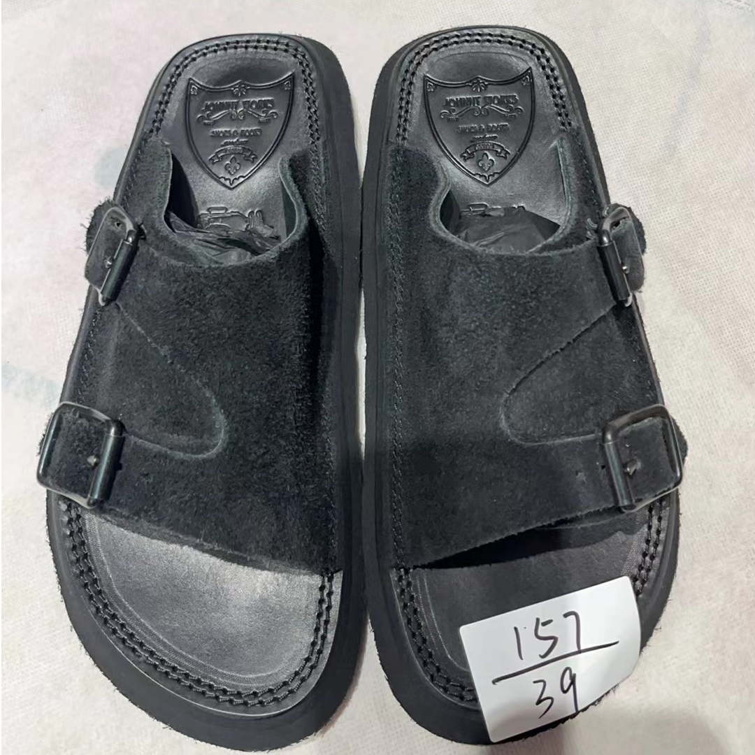 157 断码清39码 美国霍尔文头层翻毛牛皮 黄铜扣 V底 拖鞋