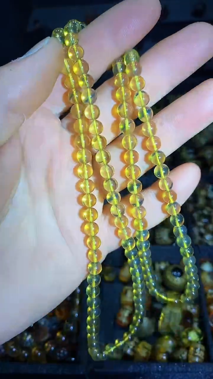 琥珀未镶嵌耳饰天然缅甸琥珀108链子