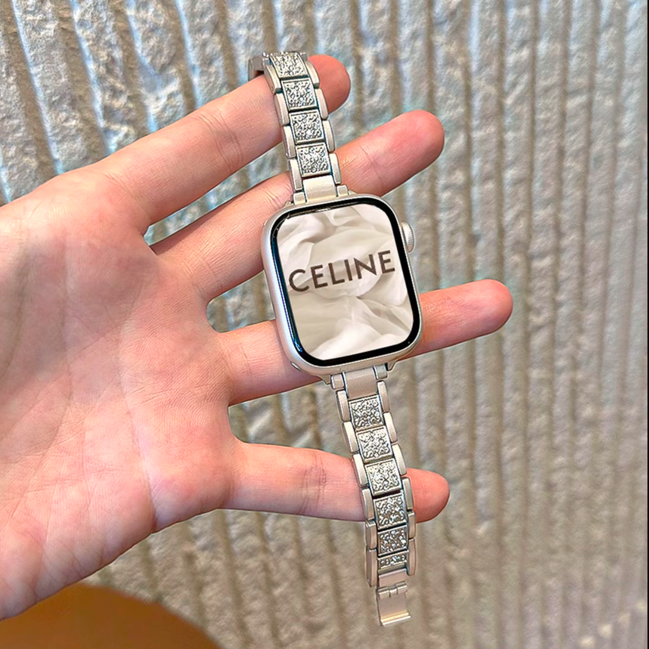 轻奢满天星三株镶钻金属链条表带适用S8/S9/S10