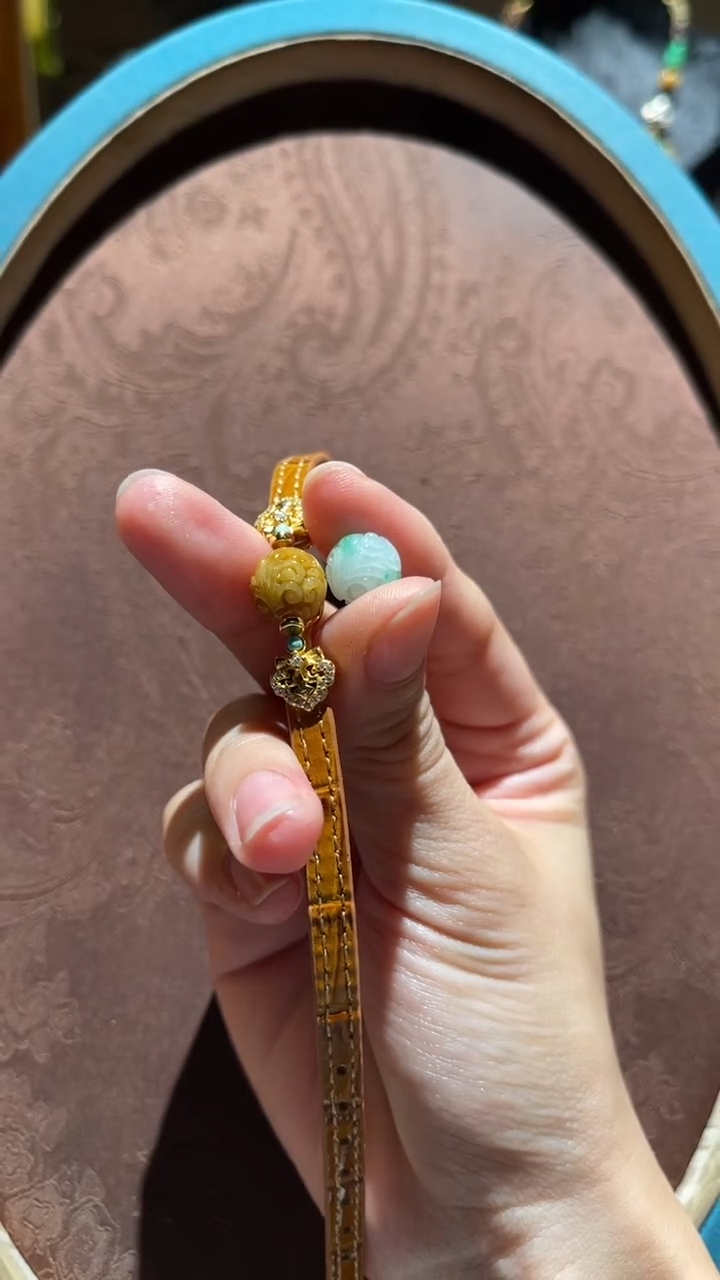 银S925镀金镶嵌手链翡翠红翡绿翠