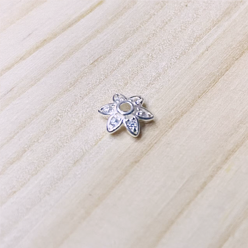 925银合成锆石银制品 Y096六瓣花纯银锆石花托镶嵌DIY手工配件