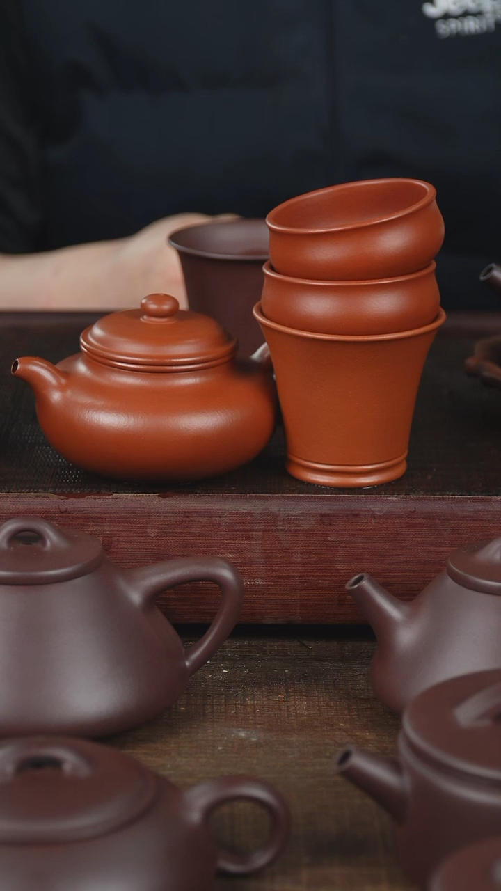 【闪购商品】紫砂茶壶全手190cc朱泥仿古加3个朱泥杯