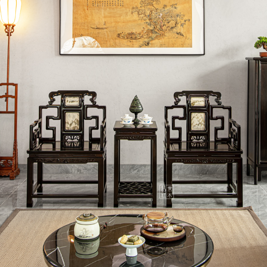 紫光檀什锦太师椅三件套