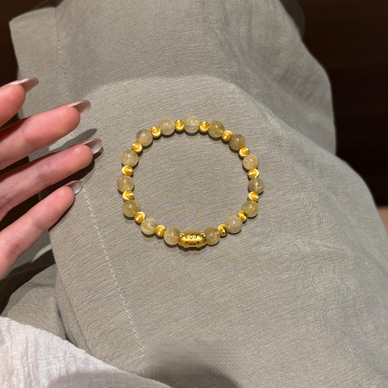 铜合金手链 新中式仿金发晶猫咪串珠手链女款轻奢小众精致高级感