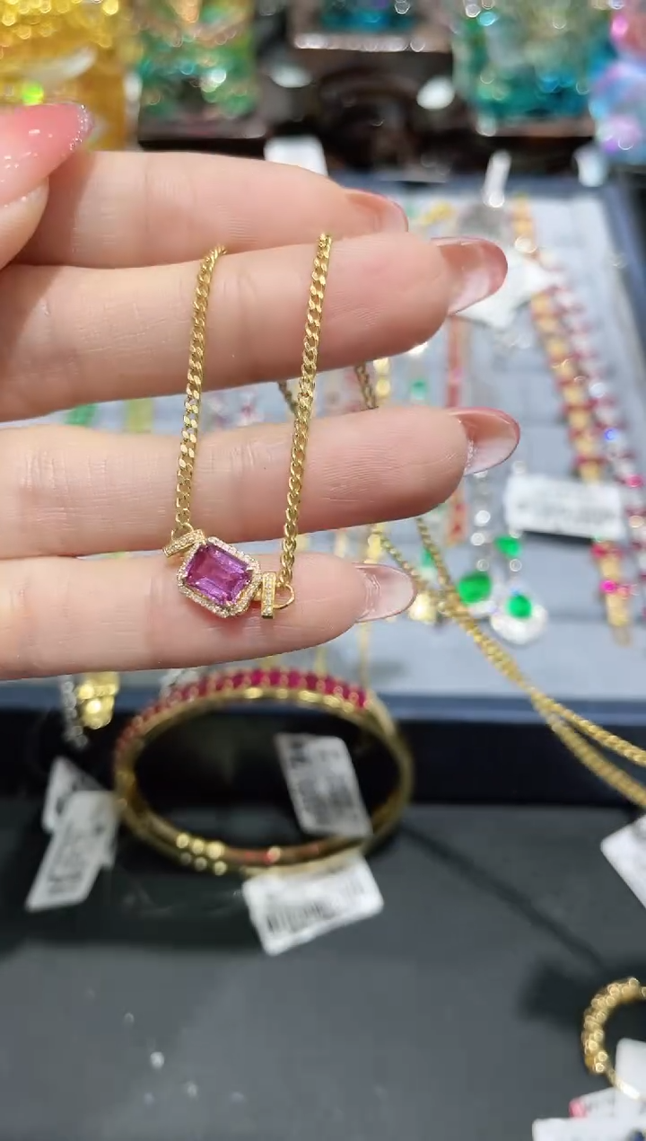 项链彩色蓝宝石18K金镶嵌项链