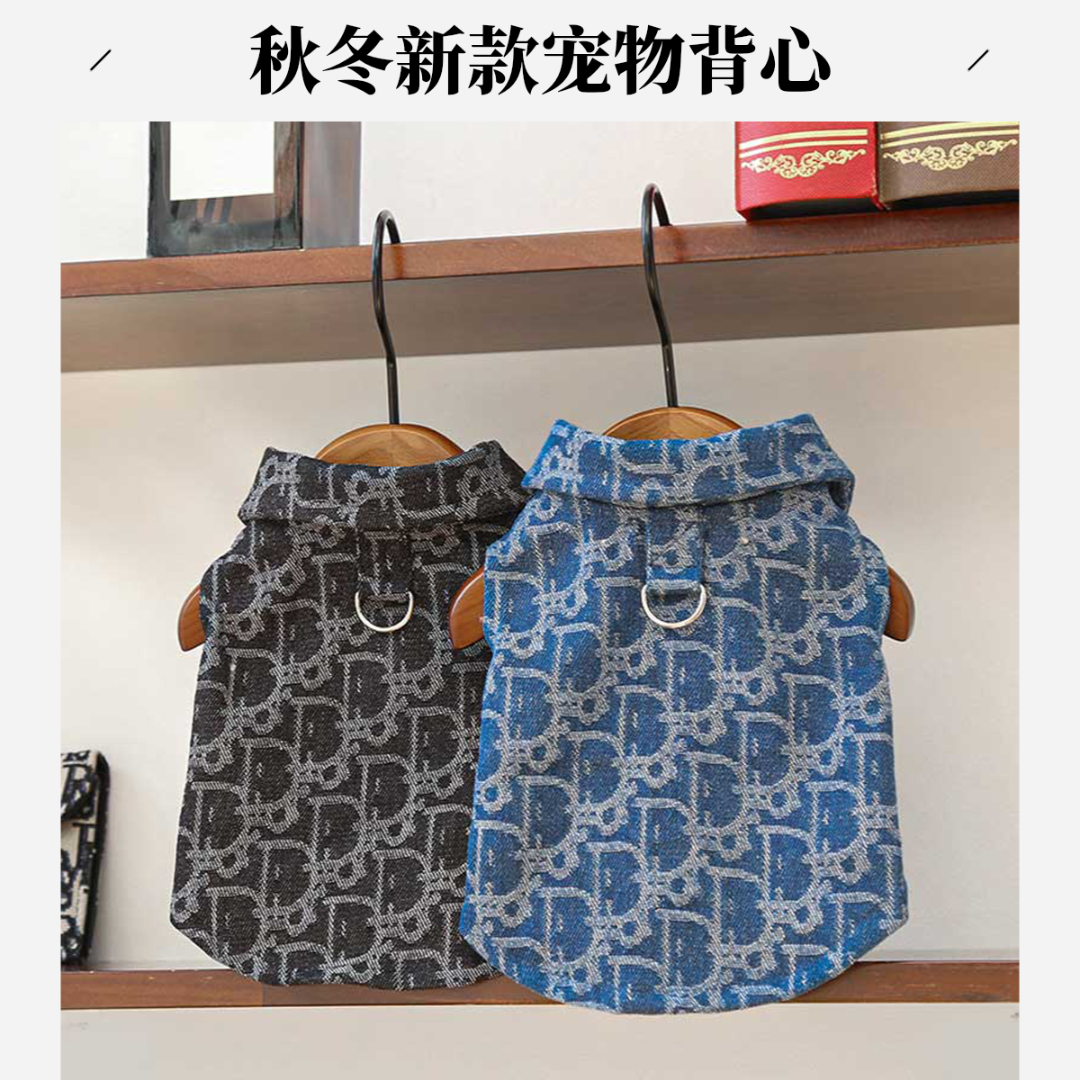 秋冬季新款提花牛仔衬衣宠物小狗狗猫咪衣服用品比熊泰迪牵引潮牌