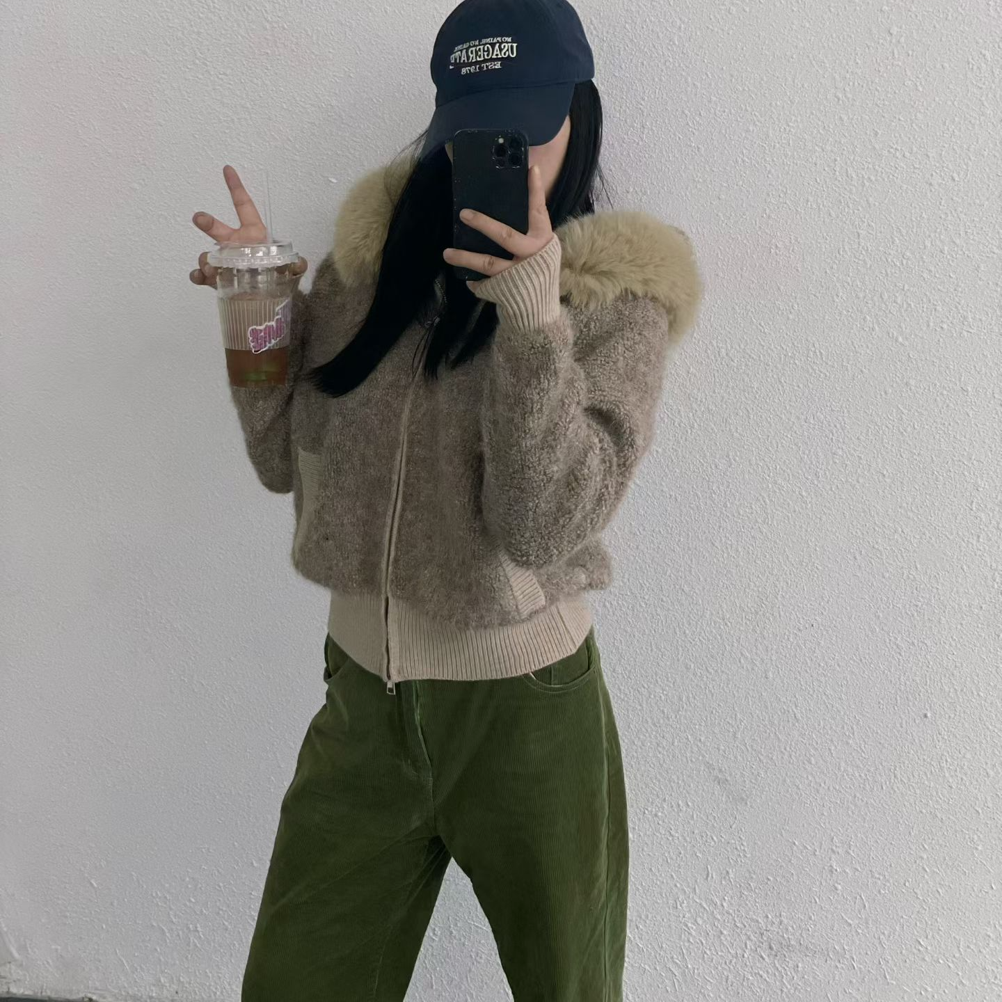 保暖连帽短外套灰蓝短款外套加绒针织休闲百搭