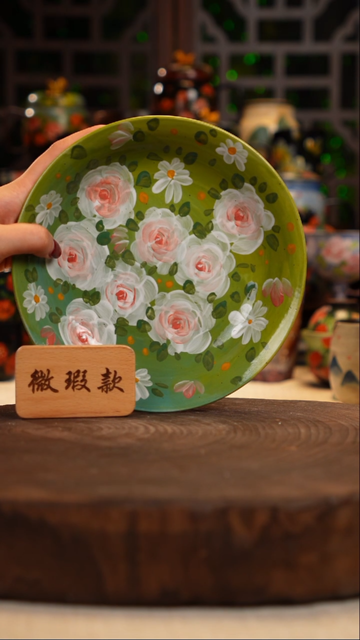 油画   手绘釉下彩微瑕