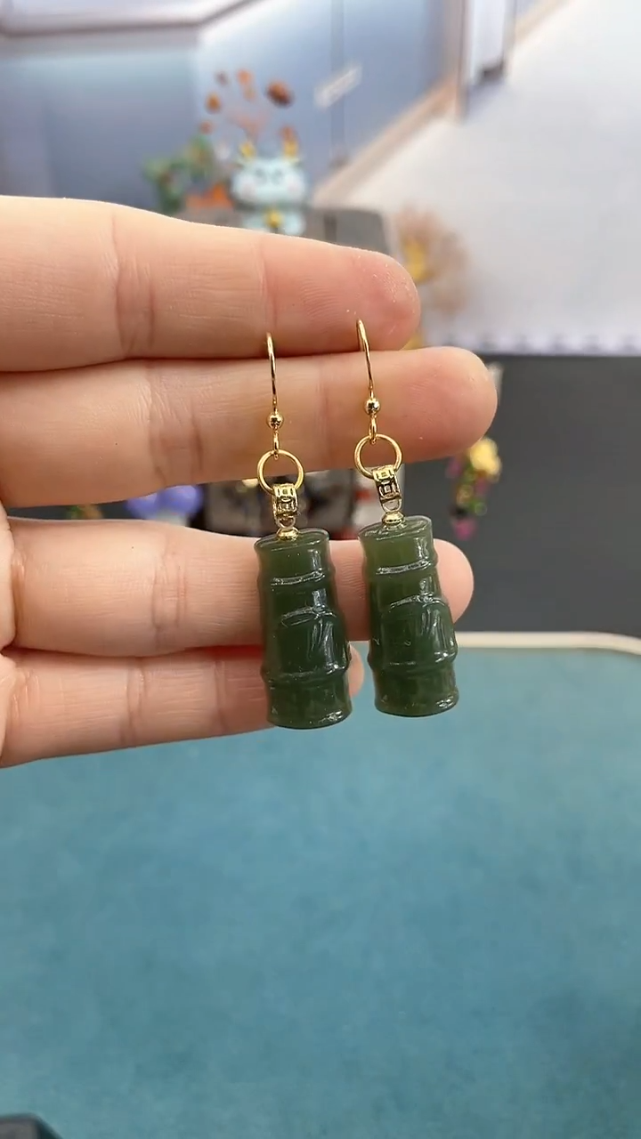 未镶嵌和田玉耳饰竹节*节节高