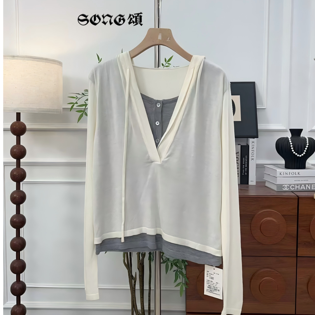 SONG頌 女中长款羊毛衫狐绒羊毛混纺开衫气质小众时尚宽松-0111