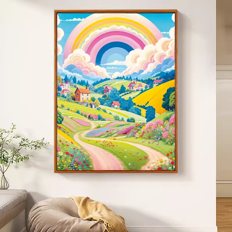 彩虹小镇十字绣满绣40色印花线绣2025新款小图高级感轻奢风