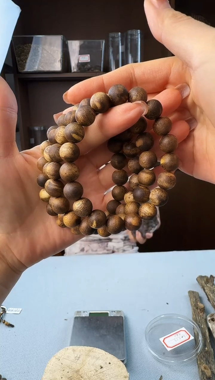 手串沉香1.1保8克白奇虫漏圆珠单圈多样性发一