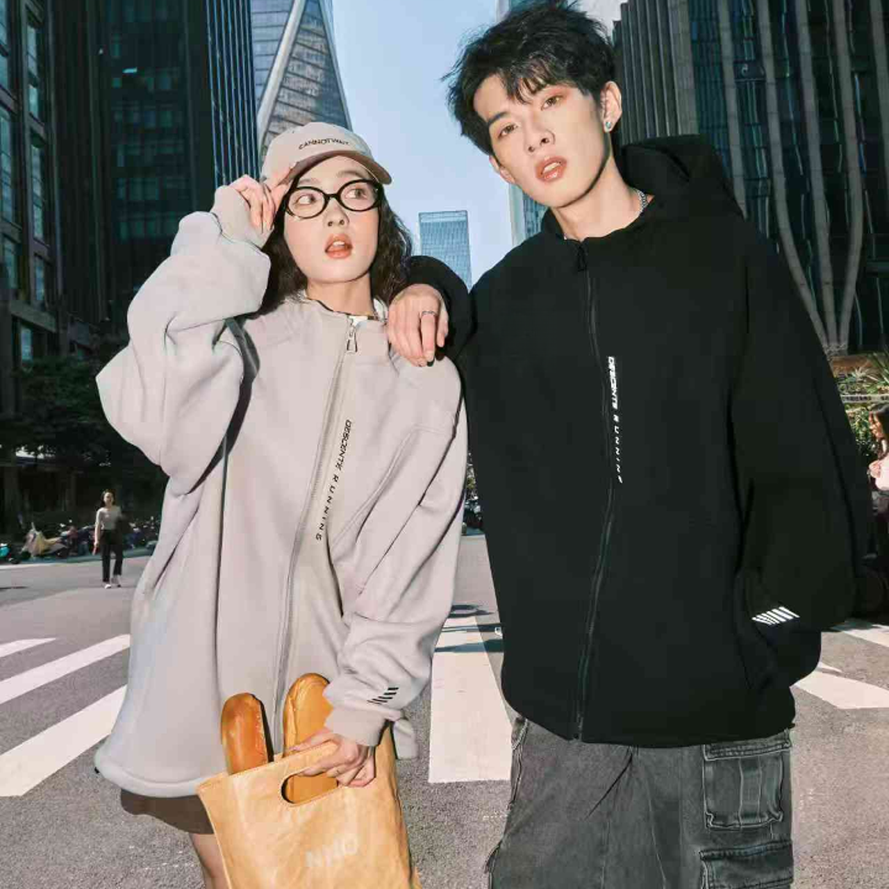 【772-灰色】青少年大童秋冬款连帽加厚一体绒外套