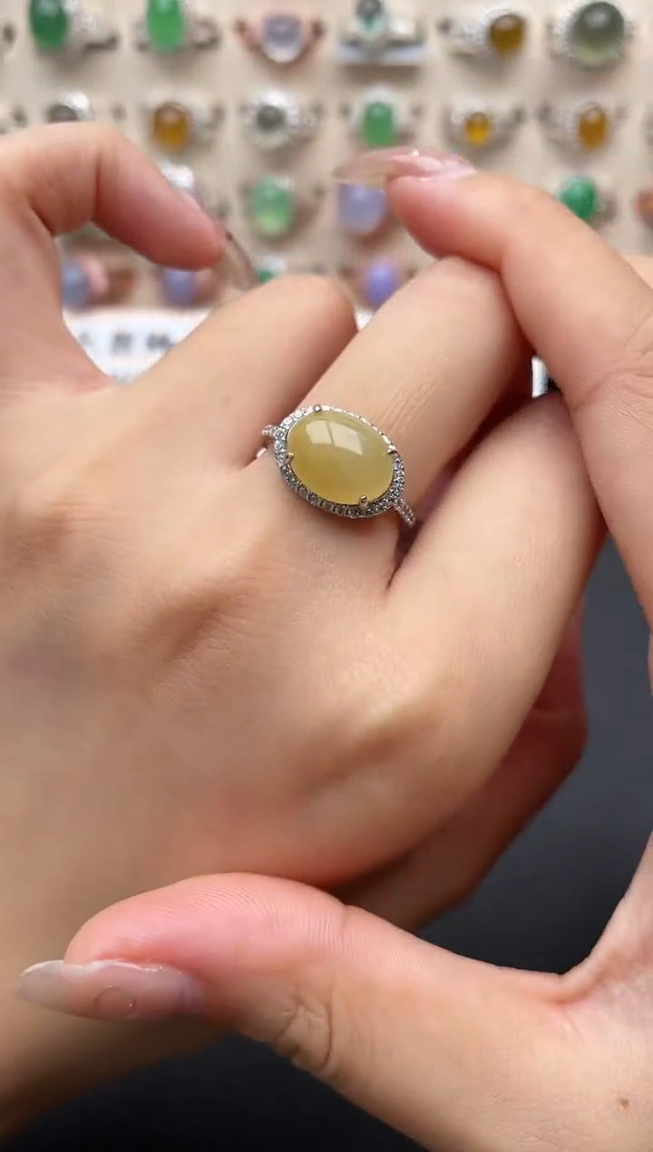 【闪购商品】翡翠银S925镶嵌戒指一物一证一礼盒