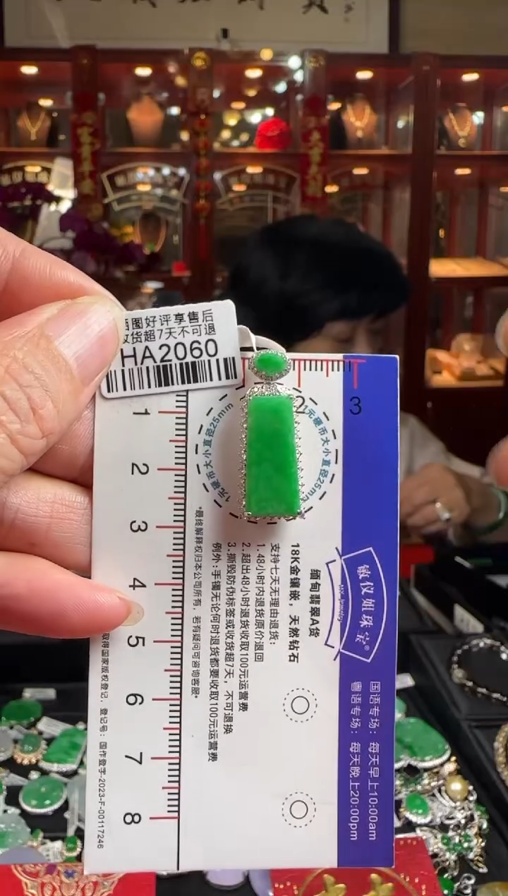 【闪购商品】翡翠颈饰18K金镶嵌HA2060 冰绿无事牌