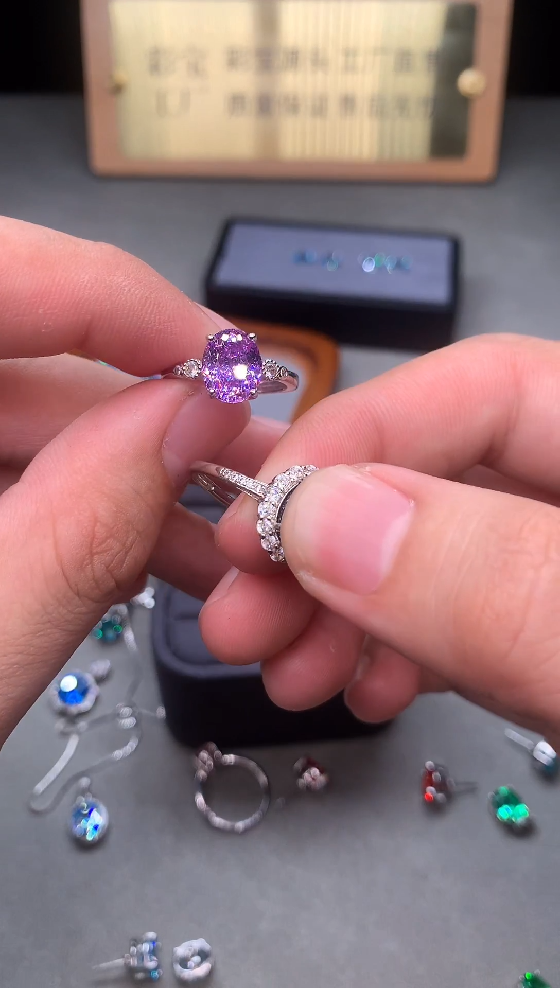 银S925镶嵌戒指紫色碧玺7777换戒托