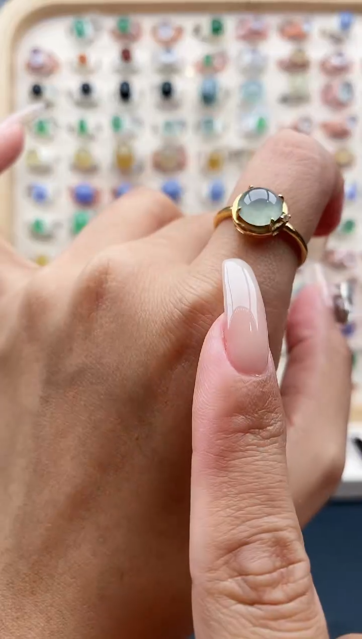 【闪购商品】翡翠戒指银S925镶嵌缅甸天然A货翡翠222  4+7