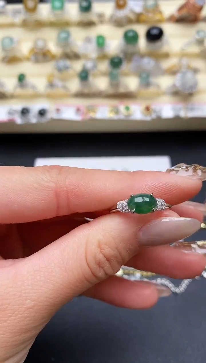 【闪购商品】翡翠戒指银S925镶嵌缅甸翡翠4   8+4