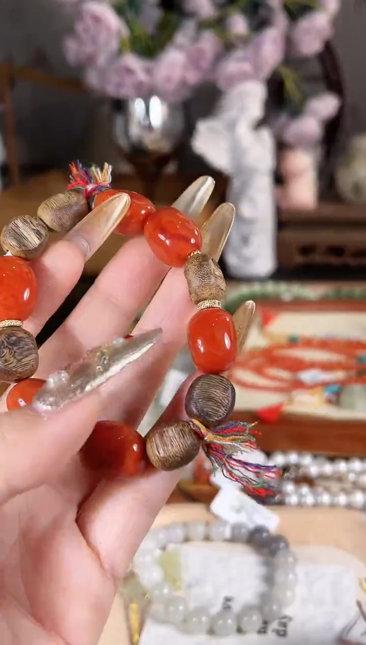 银S925镶嵌手链南红玛瑙多样性发其一孤品默认微瑕