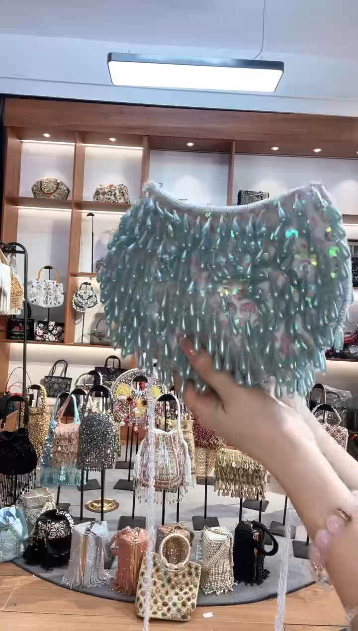 织物108手工珠珠包包腋下斜跨包手拿包手提晚宴包 