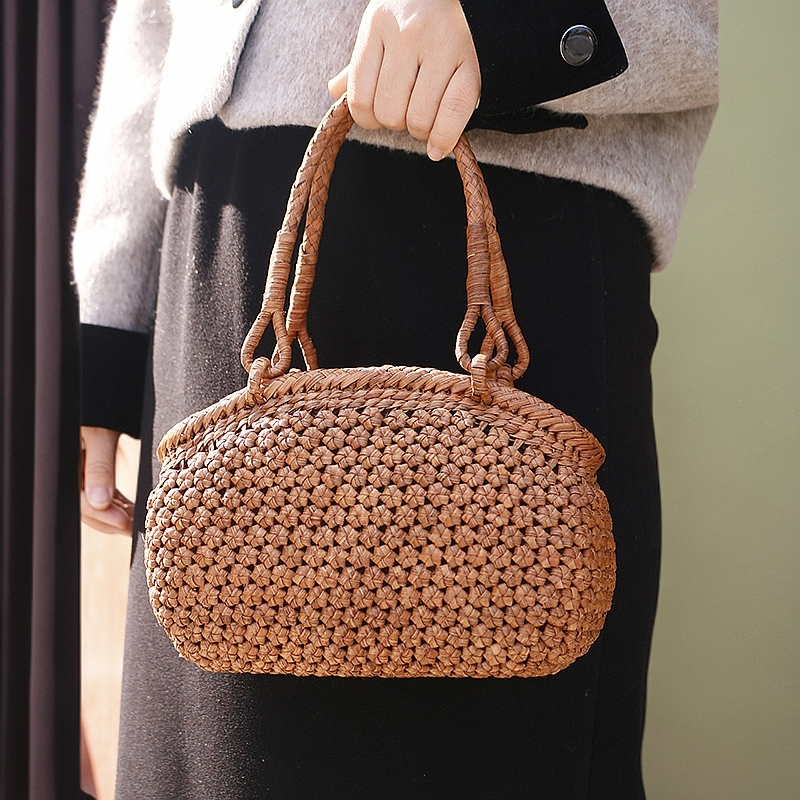 葡萄曜「福建非遗手工藤编包」迷你182手提女包外贸原单斜挎包
