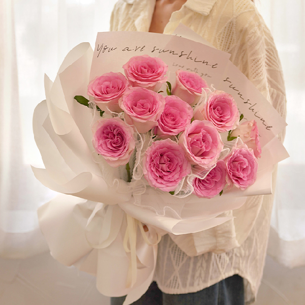 【粉色心情】11朵粉玫瑰混搭鲜花束生日送女友闺蜜花店送花上门