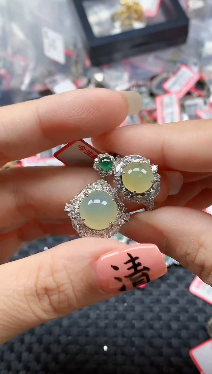 银S925镶嵌戒指翡翠天然A货缅甸翡翠